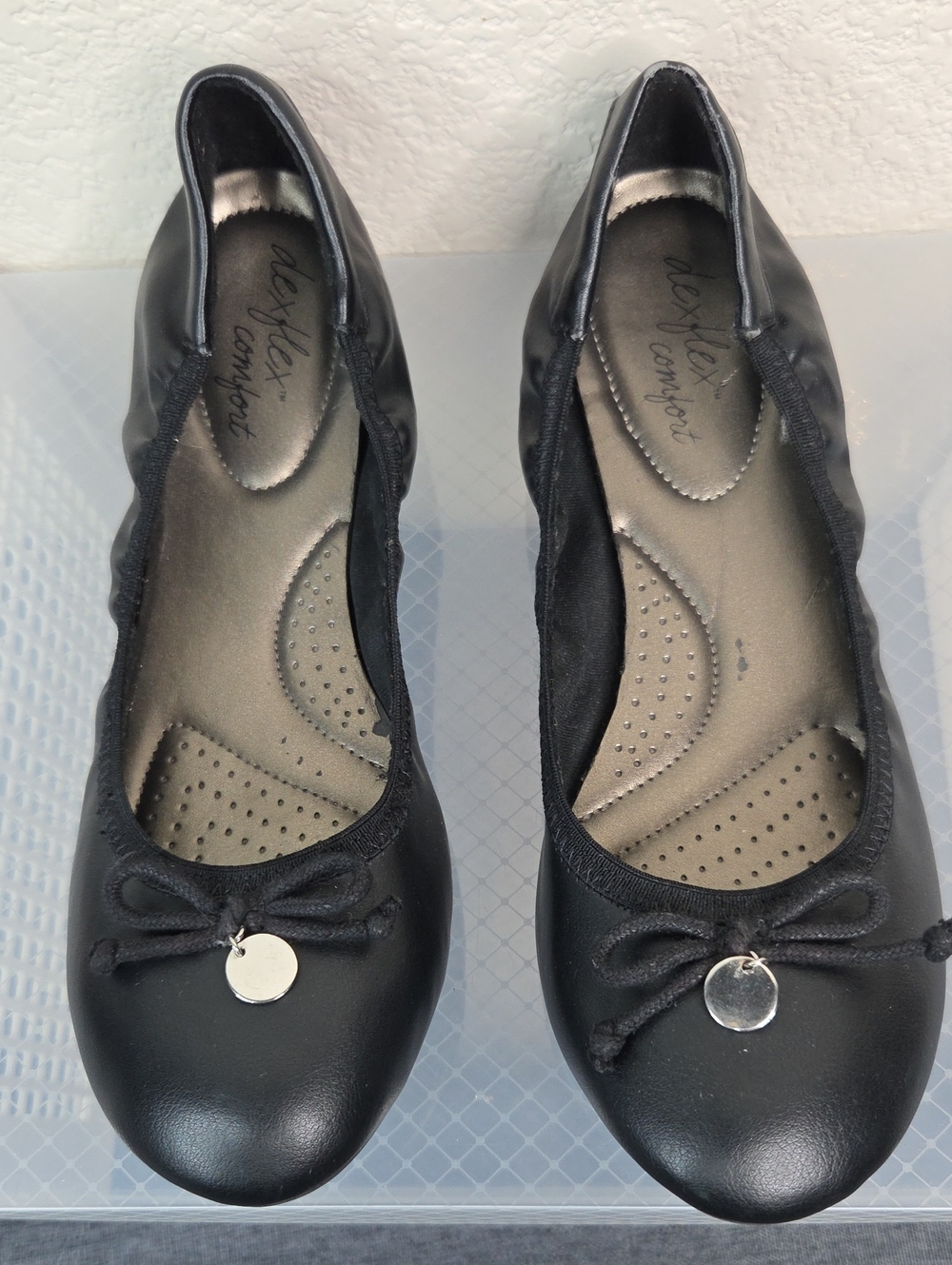 dexflex Comfort Black Bow Trim Ballet Flats